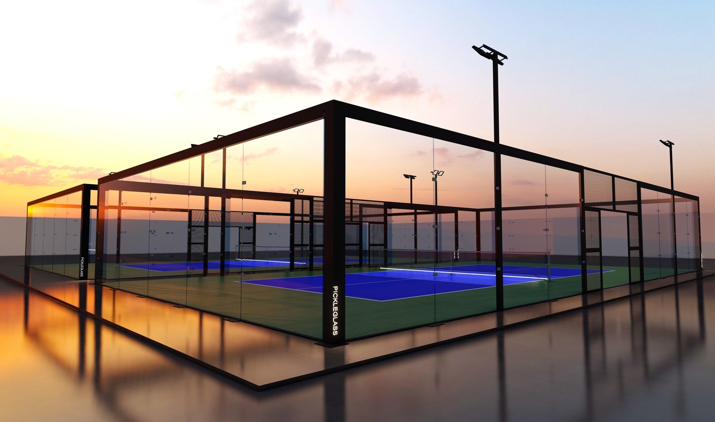 PICKLEGLASS™ soundproof glass wall fencing system for pickleball and tennis courts in Dallas, Texas